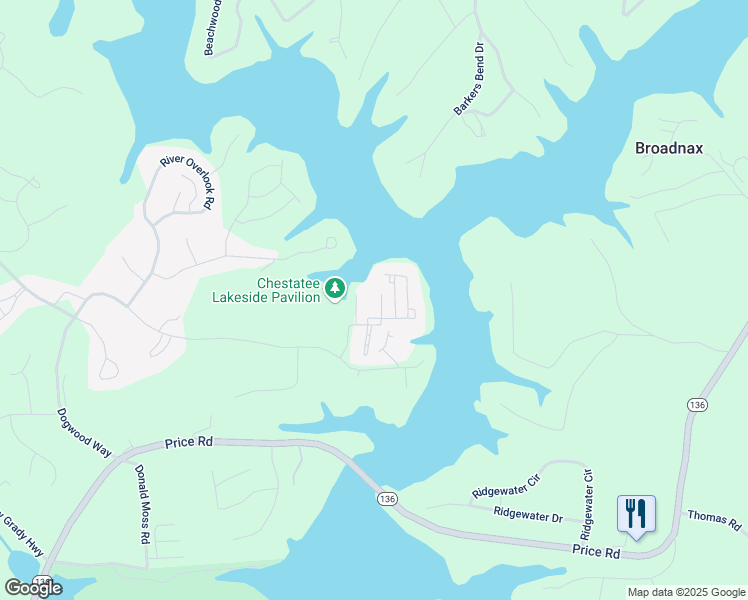 map of restaurants, bars, coffee shops, grocery stores, and more near 28 Parkside Alley in Dawsonville