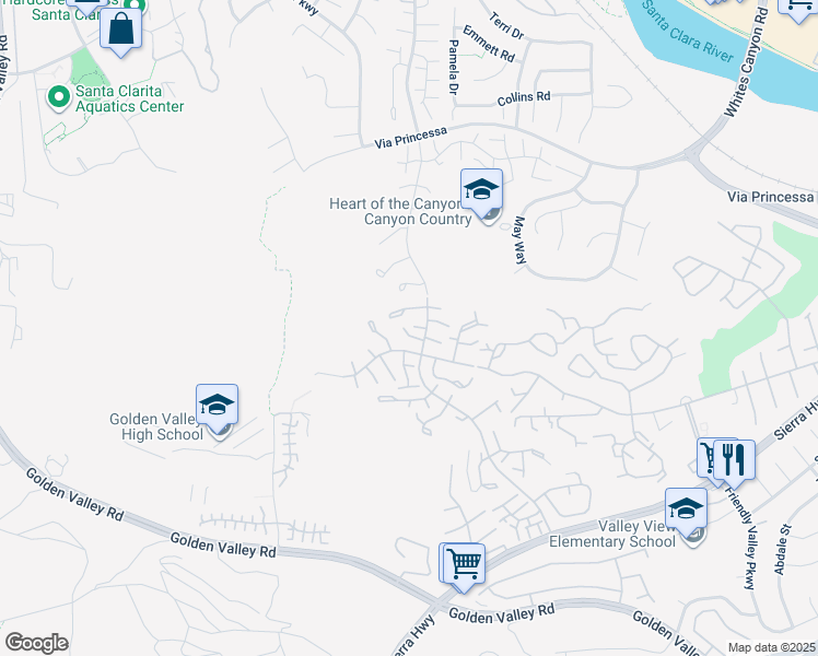 map of restaurants, bars, coffee shops, grocery stores, and more near 26327 Rainbow Glen Drive in Santa Clarita