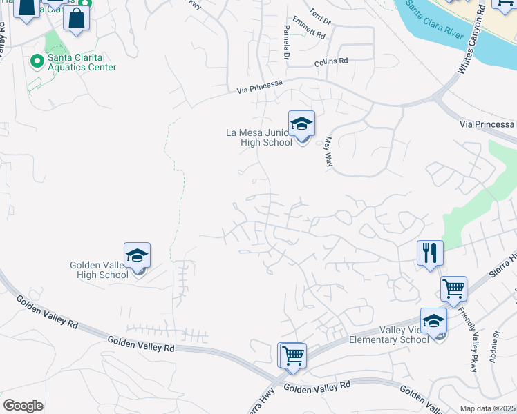 map of restaurants, bars, coffee shops, grocery stores, and more near 26327 Rainbow Glen Drive in Santa Clarita