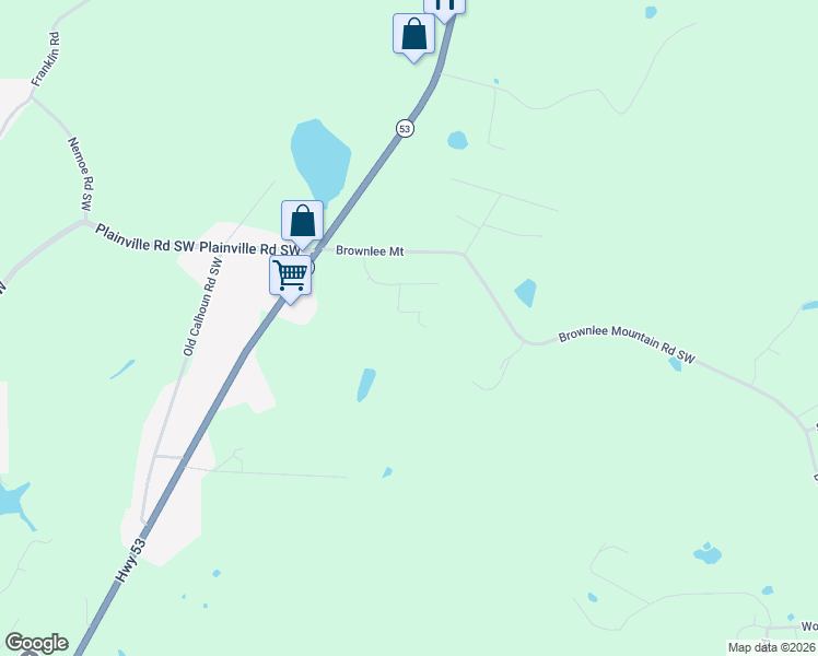map of restaurants, bars, coffee shops, grocery stores, and more near 180 Honeysuckle Vine Road in Adairsville