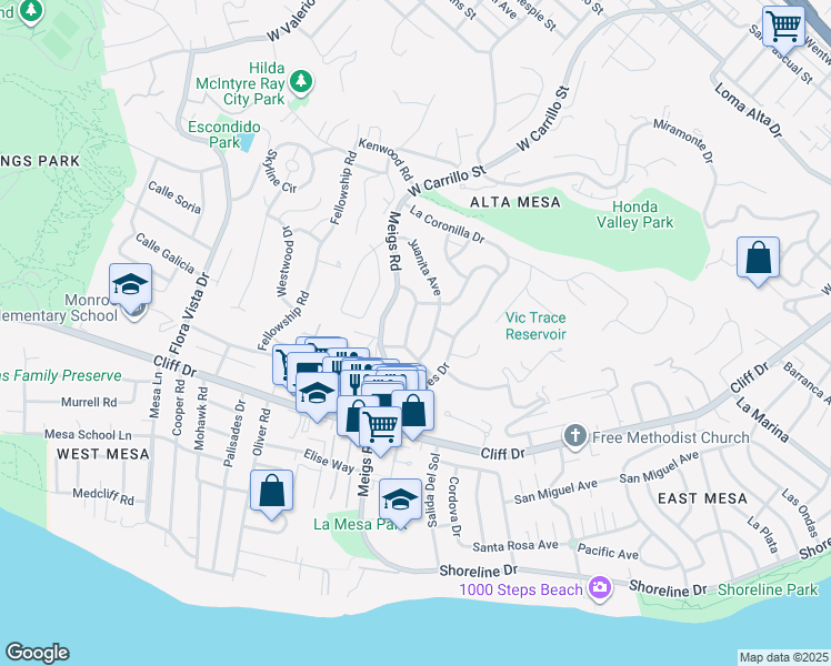 map of restaurants, bars, coffee shops, grocery stores, and more near 540 Ricardo Avenue in Santa Barbara