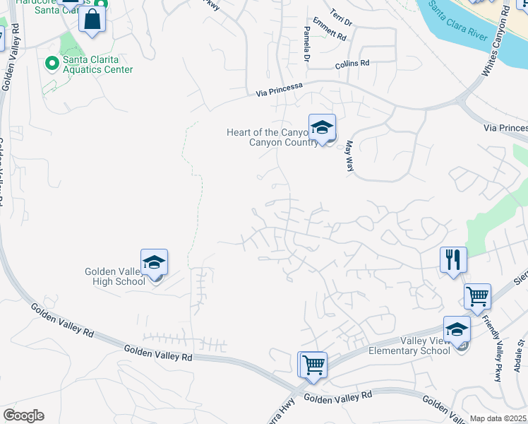 map of restaurants, bars, coffee shops, grocery stores, and more near 26379 Rainbow Glen Drive in Santa Clarita
