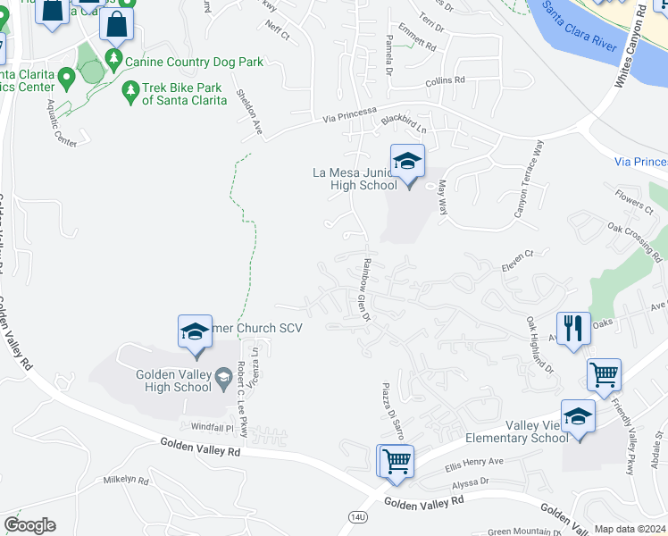 map of restaurants, bars, coffee shops, grocery stores, and more near 20055 Avenue Of The Oaks in Santa Clarita