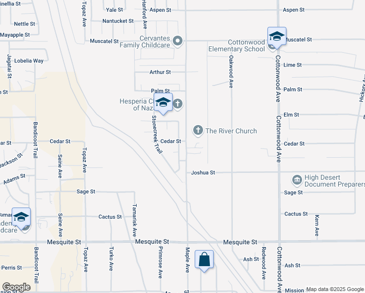 map of restaurants, bars, coffee shops, grocery stores, and more near 8409 Dove Creek Trail in Hesperia