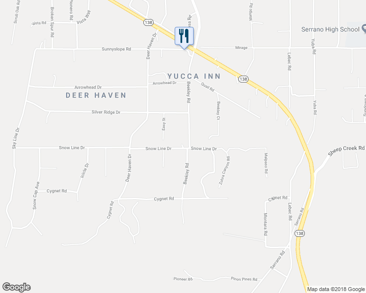 map of restaurants, bars, coffee shops, grocery stores, and more near 3220 Snowline Drive in Pinon Hills