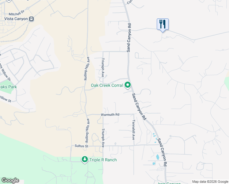 map of restaurants, bars, coffee shops, grocery stores, and more near 16400 Alamo Canyon Road in Santa Clarita
