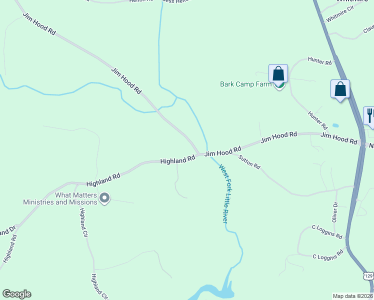 map of restaurants, bars, coffee shops, grocery stores, and more near 4417 Highland Road in Gainesville