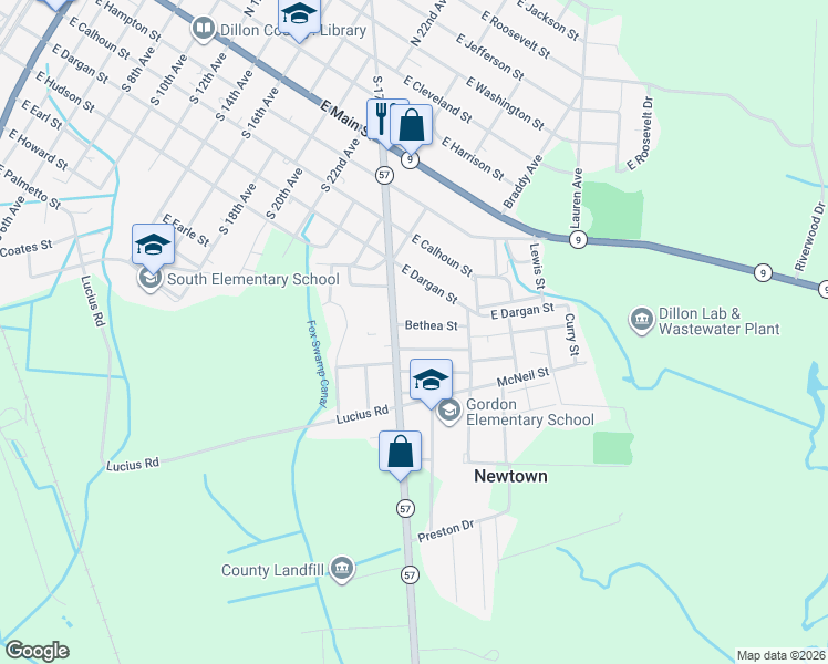 map of restaurants, bars, coffee shops, grocery stores, and more near 1400-1498 State Road S-17-272 in Dillon