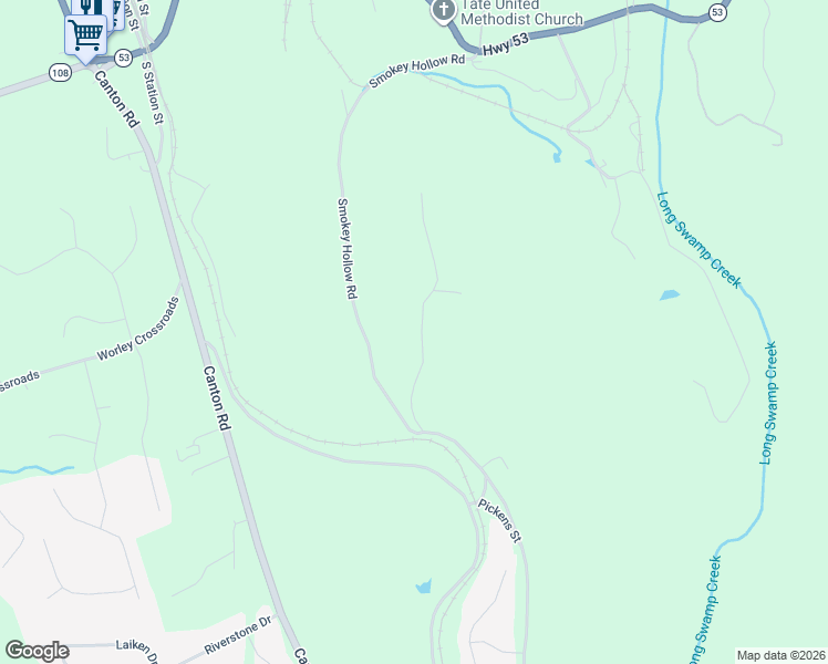 map of restaurants, bars, coffee shops, grocery stores, and more near 480 Smokey Hollow Road in Tate