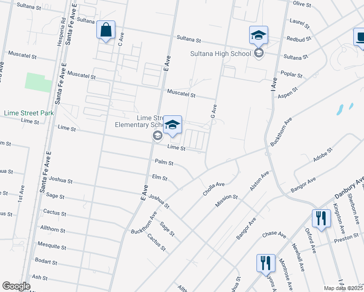 map of restaurants, bars, coffee shops, grocery stores, and more near 8450 G Avenue in Hesperia