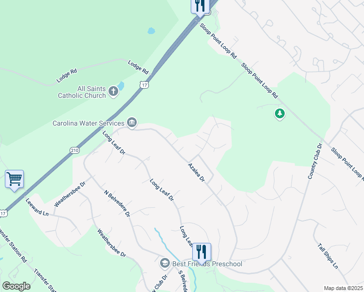 map of restaurants, bars, coffee shops, grocery stores, and more near 107 Painted Bunting Court in Hampstead