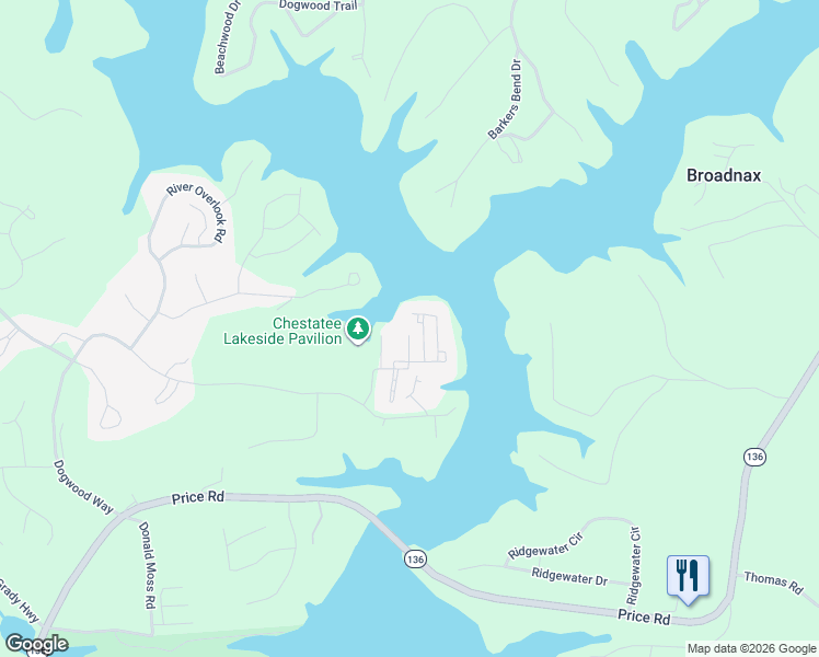 map of restaurants, bars, coffee shops, grocery stores, and more near 61 Rivercourt Lane in Dawsonville