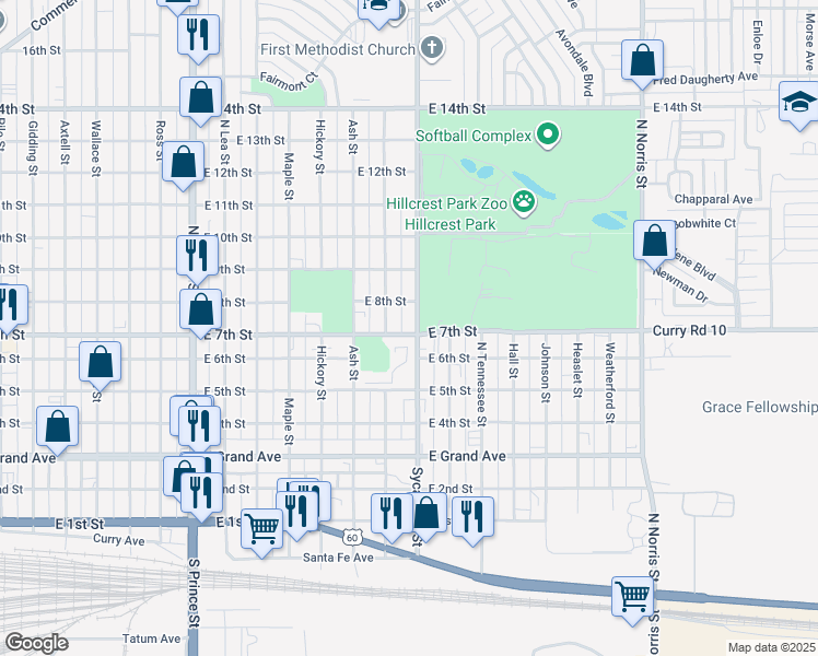 map of restaurants, bars, coffee shops, grocery stores, and more near 720 Sycamore Street in Clovis