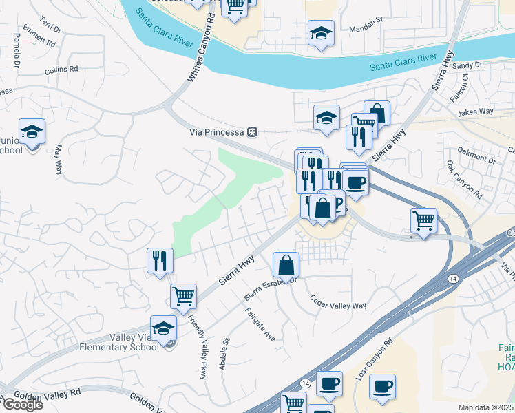 map of restaurants, bars, coffee shops, grocery stores, and more near 26817 Avenue Of The Oaks in Santa Clarita