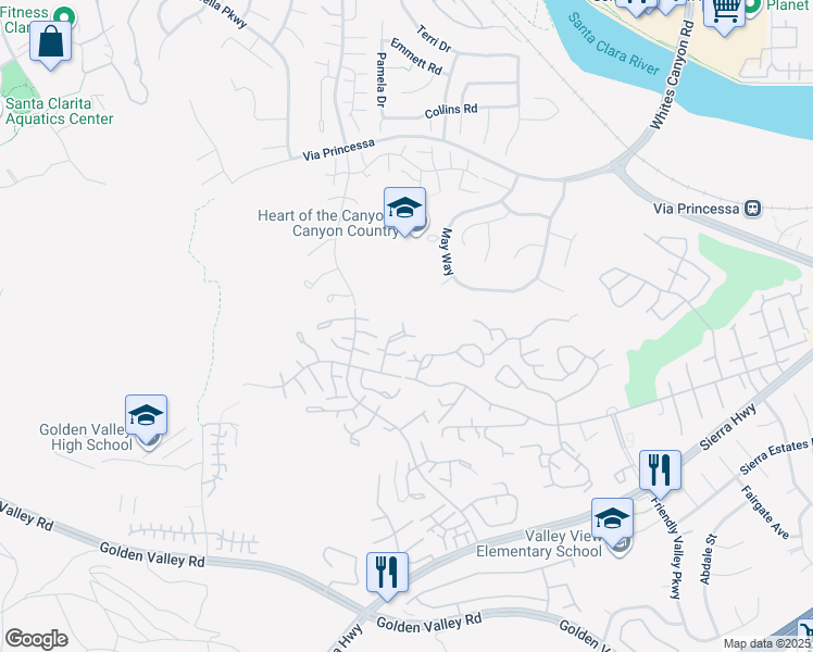map of restaurants, bars, coffee shops, grocery stores, and more near 26623 May Way in Santa Clarita