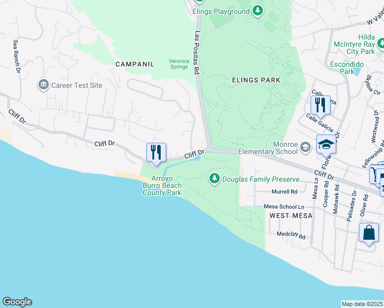 map of restaurants, bars, coffee shops, grocery stores, and more near 414 Alan Road in Santa Barbara