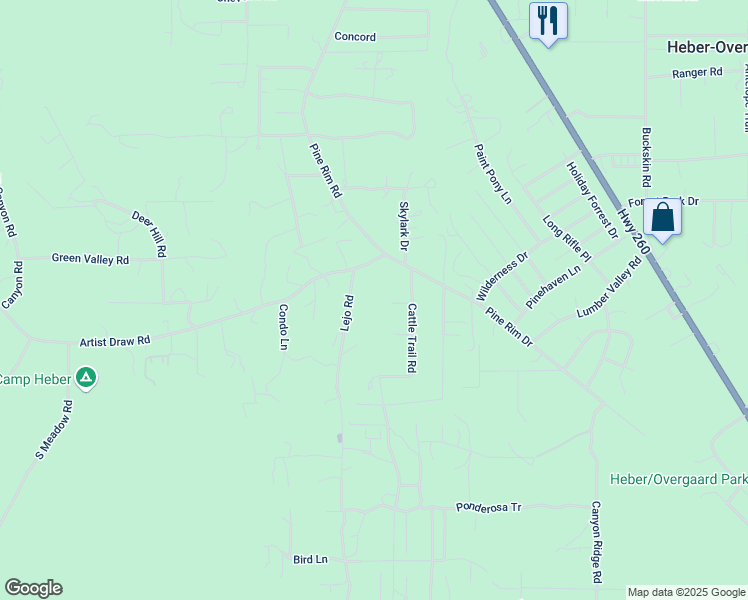 map of restaurants, bars, coffee shops, grocery stores, and more near 2889 Lejo Road in Navajo County