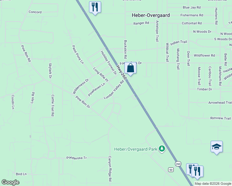 map of restaurants, bars, coffee shops, grocery stores, and more near 2053 Lumber Valley Road in Heber-Overgaard