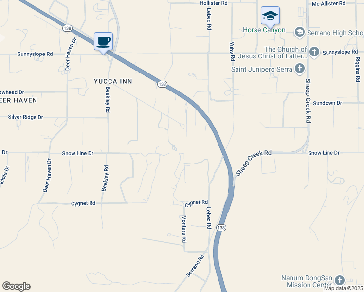 map of restaurants, bars, coffee shops, grocery stores, and more near 8581 Montara Road in Piñon Hills