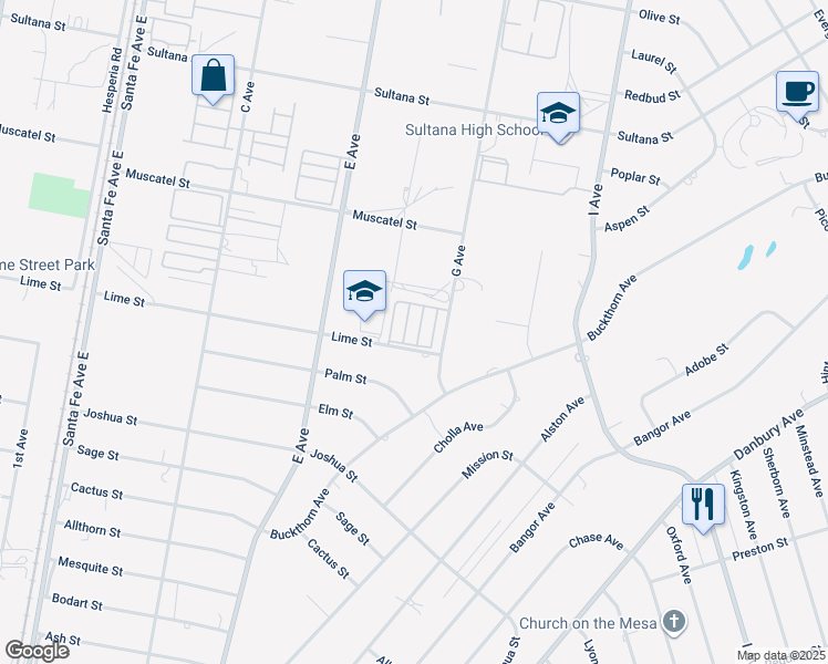map of restaurants, bars, coffee shops, grocery stores, and more near 8450 G Avenue in Hesperia