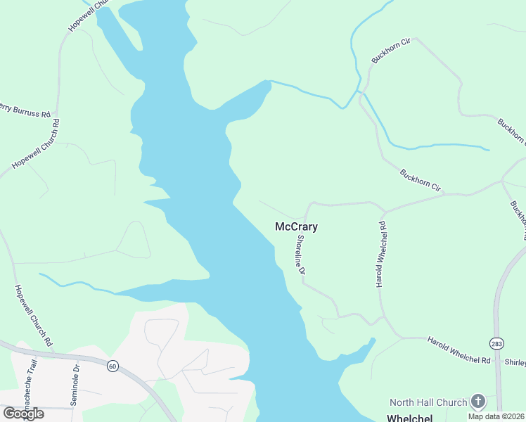 map of restaurants, bars, coffee shops, grocery stores, and more near 4643 Shoreline Lane in Gainesville