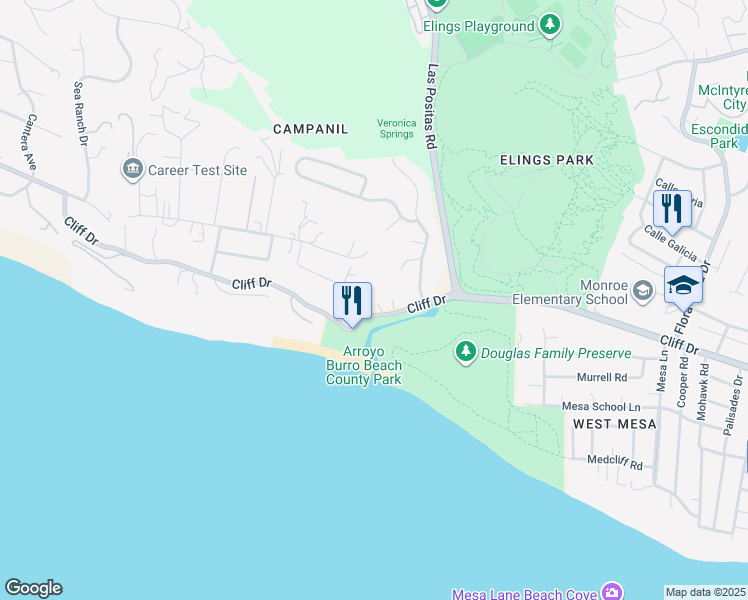 map of restaurants, bars, coffee shops, grocery stores, and more near 2944 Cliff Drive in Santa Barbara