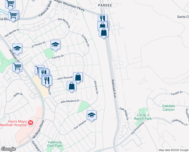 map of restaurants, bars, coffee shops, grocery stores, and more near 23371 Calle Arino in Santa Clarita