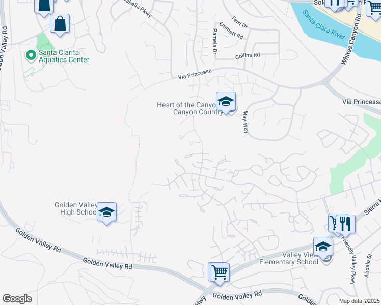map of restaurants, bars, coffee shops, grocery stores, and more near 26379 Rainbow Glen Drive in Santa Clarita