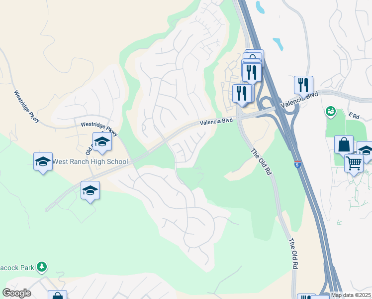 map of restaurants, bars, coffee shops, grocery stores, and more near 26640 Via Bellazza in Stevenson Ranch
