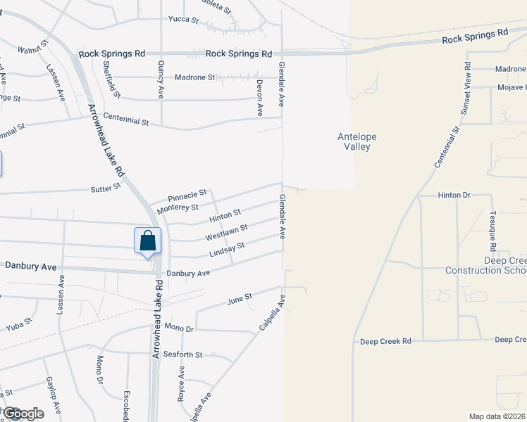 map of restaurants, bars, coffee shops, grocery stores, and more near 19237 Hinton Street in Hesperia