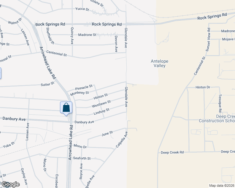 map of restaurants, bars, coffee shops, grocery stores, and more near 19237 Hinton Street in Hesperia