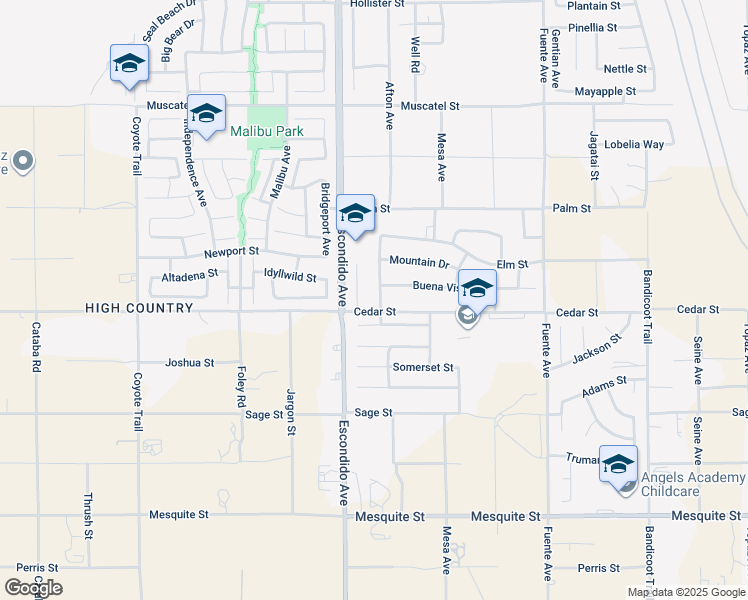map of restaurants, bars, coffee shops, grocery stores, and more near 8535 Daybreak Court in Hesperia