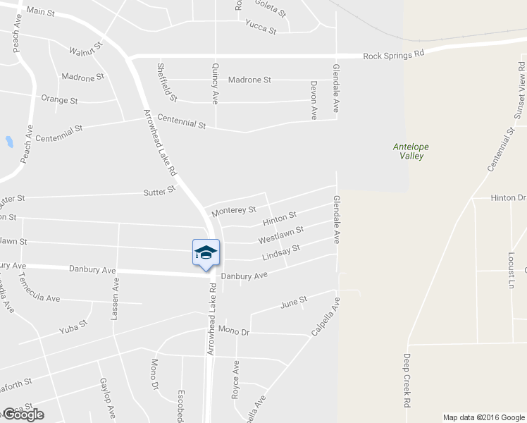 map of restaurants, bars, coffee shops, grocery stores, and more near 19093 Monterey Street in Hesperia