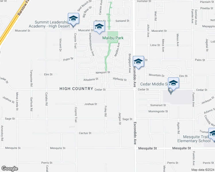 map of restaurants, bars, coffee shops, grocery stores, and more near Stockton Avenue in Hesperia