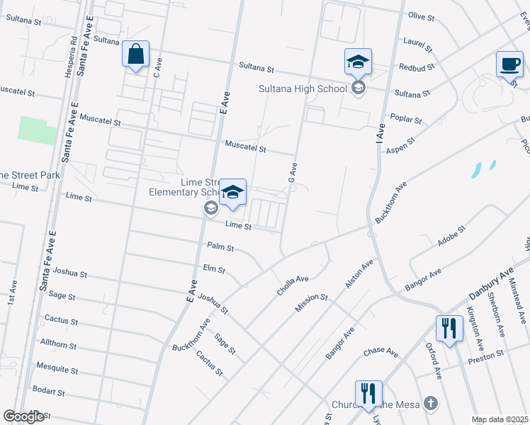 map of restaurants, bars, coffee shops, grocery stores, and more near 8450 G Avenue in Hesperia