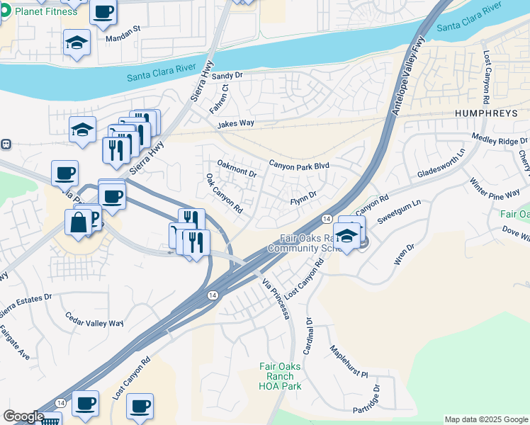 map of restaurants, bars, coffee shops, grocery stores, and more near 27012 Karns Court in Los Angeles County