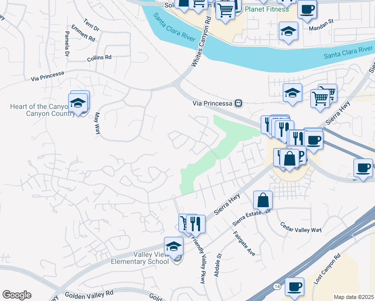 map of restaurants, bars, coffee shops, grocery stores, and more near 26701 Oak Branch Circle in Santa Clarita