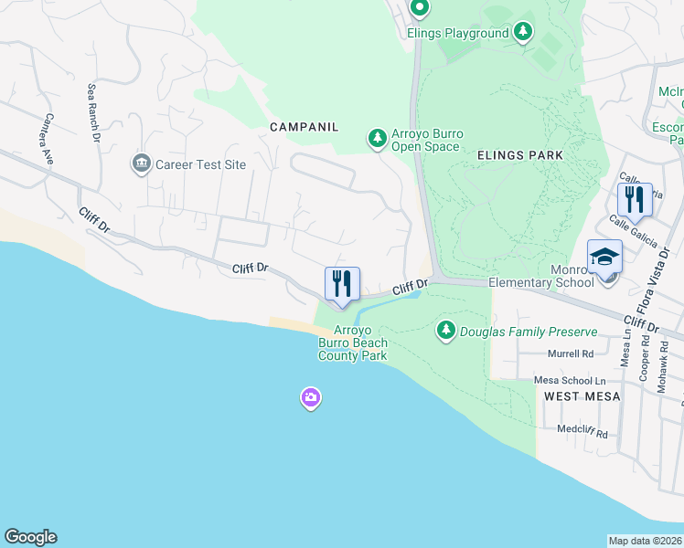 map of restaurants, bars, coffee shops, grocery stores, and more near 3002 Sea Cliff in Santa Barbara