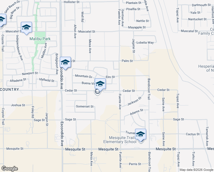 map of restaurants, bars, coffee shops, grocery stores, and more near 13611 Buena Vista Dr in Hesperia