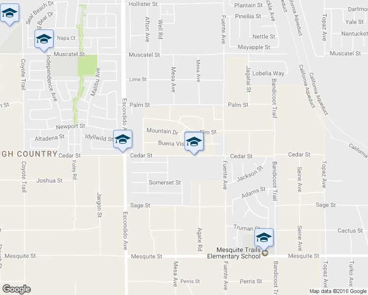 map of restaurants, bars, coffee shops, grocery stores, and more near 13555 Buena Vista Drive in Hesperia