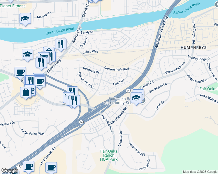 map of restaurants, bars, coffee shops, grocery stores, and more near 27012 Karns Court in Los Angeles County