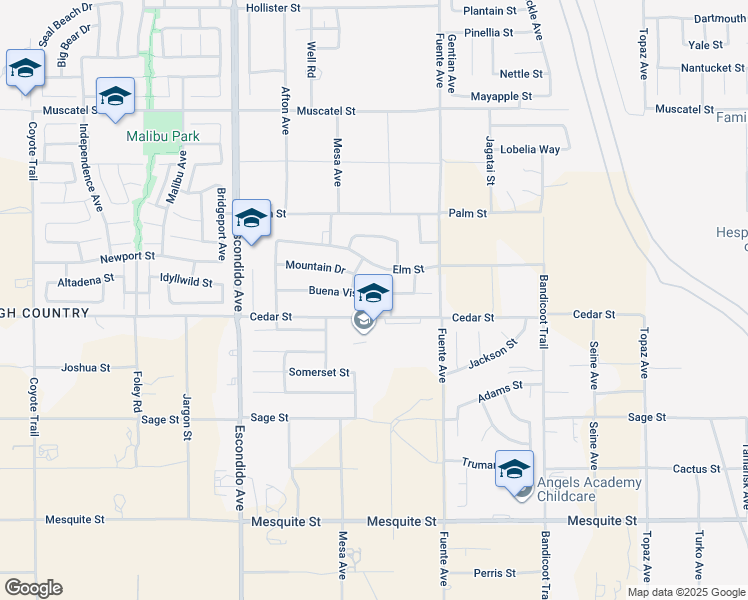 map of restaurants, bars, coffee shops, grocery stores, and more near 13577 Buena Vista Drive in Hesperia