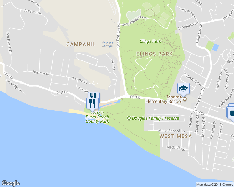 map of restaurants, bars, coffee shops, grocery stores, and more near 414 Alan Road in Santa Barbara