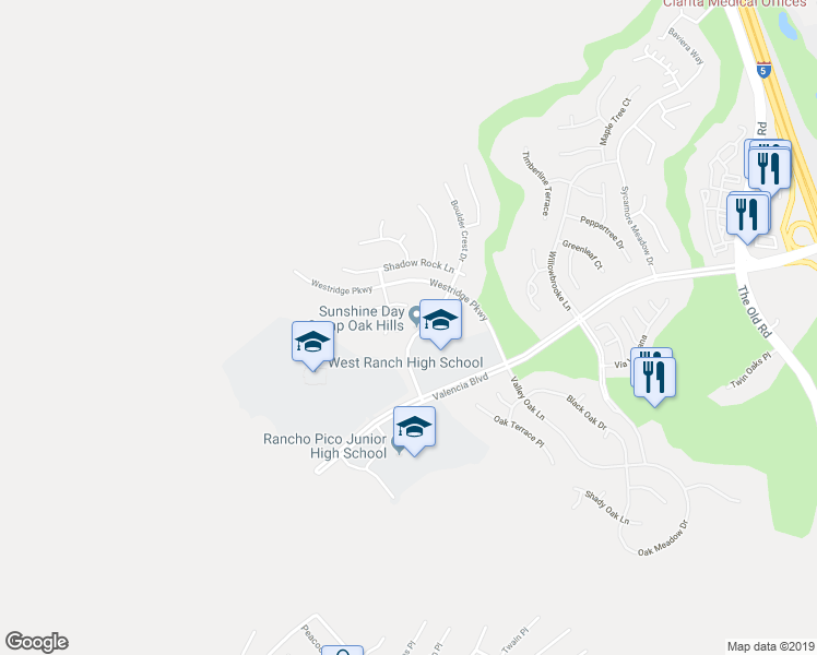 map of restaurants, bars, coffee shops, grocery stores, and more near 26101 Knoll Court in Stevenson Ranch