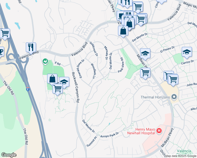 map of restaurants, bars, coffee shops, grocery stores, and more near 24456 Snowy Owl Court in Santa Clarita