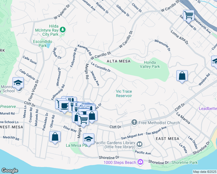 map of restaurants, bars, coffee shops, grocery stores, and more near 741 Dolores Dr in Santa Barbara