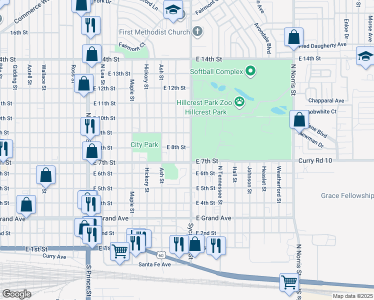 map of restaurants, bars, coffee shops, grocery stores, and more near 720 Sycamore Street in Clovis