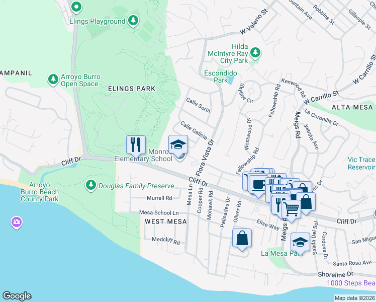map of restaurants, bars, coffee shops, grocery stores, and more near 2417 Calle Linares in Santa Barbara