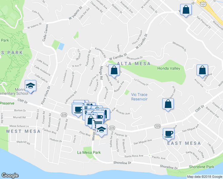 map of restaurants, bars, coffee shops, grocery stores, and more near 707 Juanita Avenue in Santa Barbara
