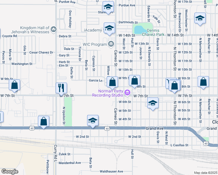 map of restaurants, bars, coffee shops, grocery stores, and more near 117 Cedar Street in Clovis